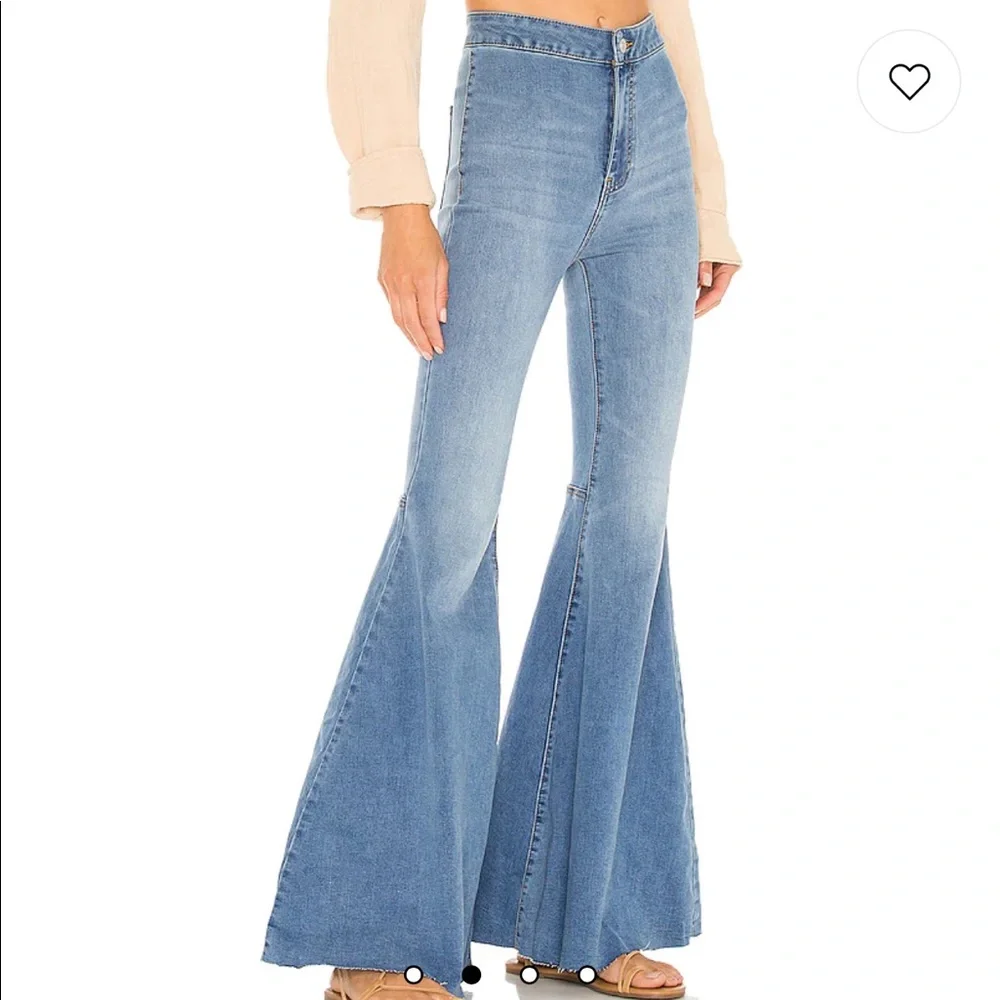 FREE PEOPLE Just Float On Wide Leg Denim Pant Jeans 26β Light Blue $78 EUC - Picture 2 of 16